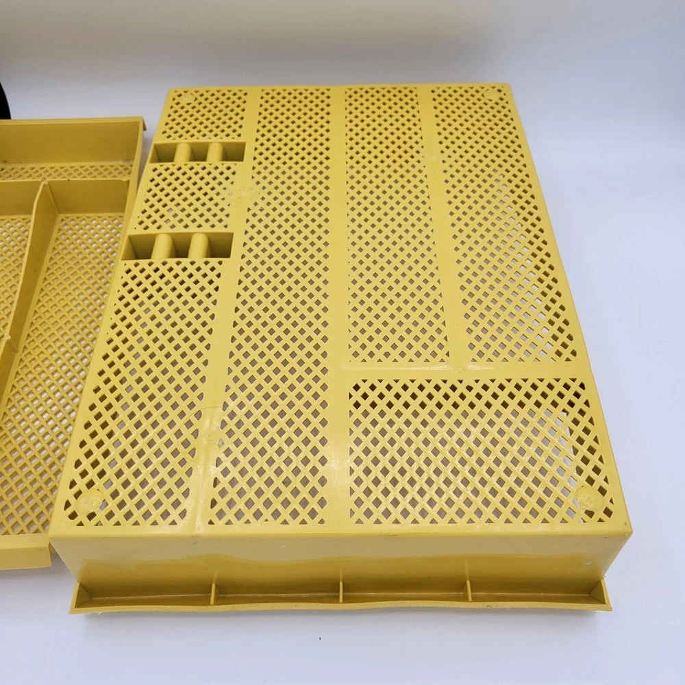 Vintage Silverware‎ Holder With Sliding Removable Top Rack Yellow Plastic Retro